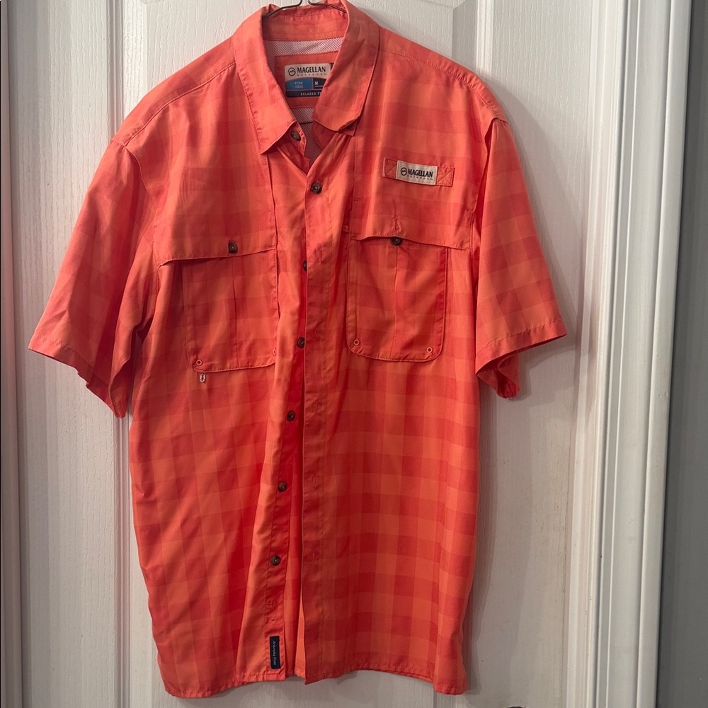 Magellan Outdoors Orange Plaid Short-Sleeve Button-Up Shirt